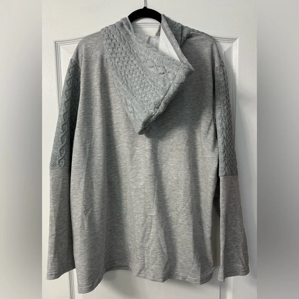Gray half Cable Knit Woman’s hoodie Plus Size - Picture 4 of 8